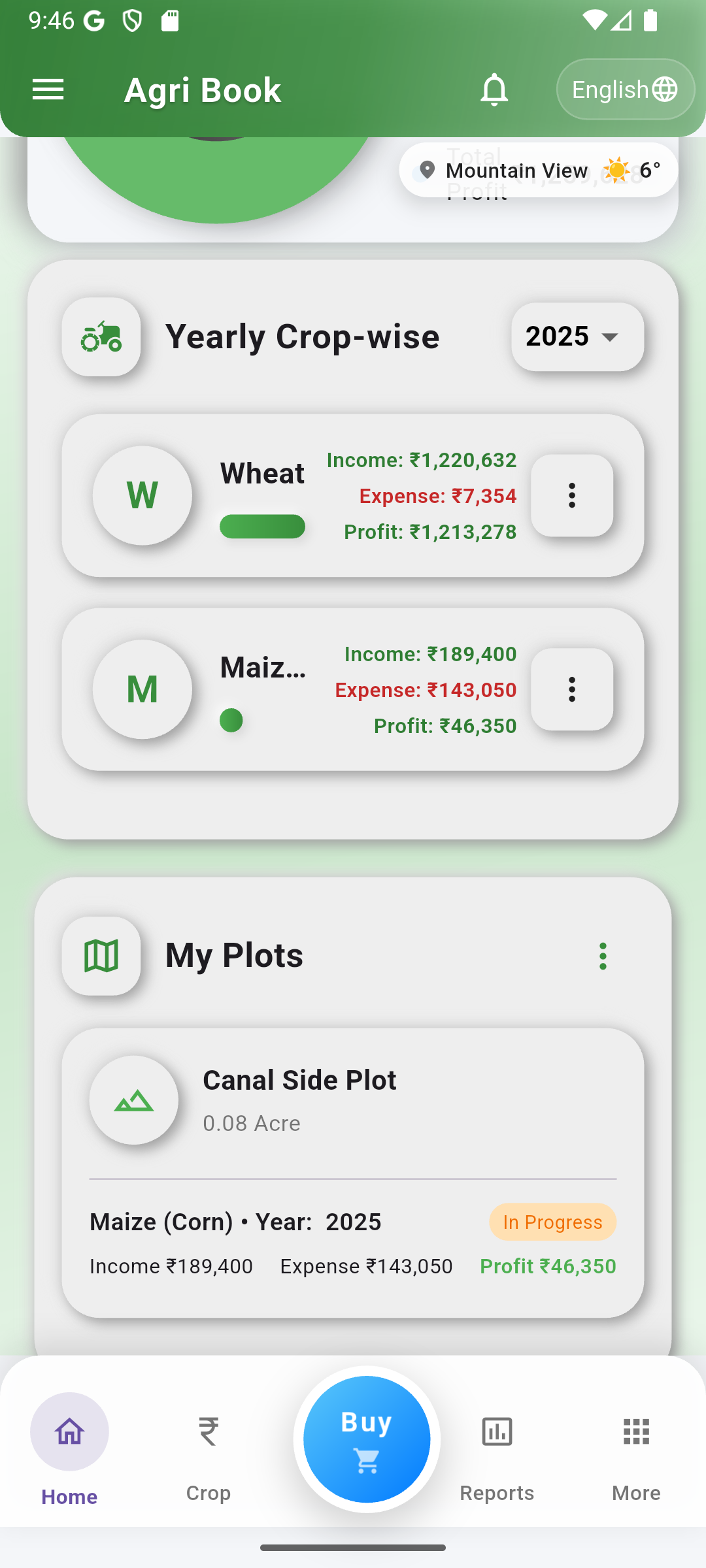 Yearly summary screen