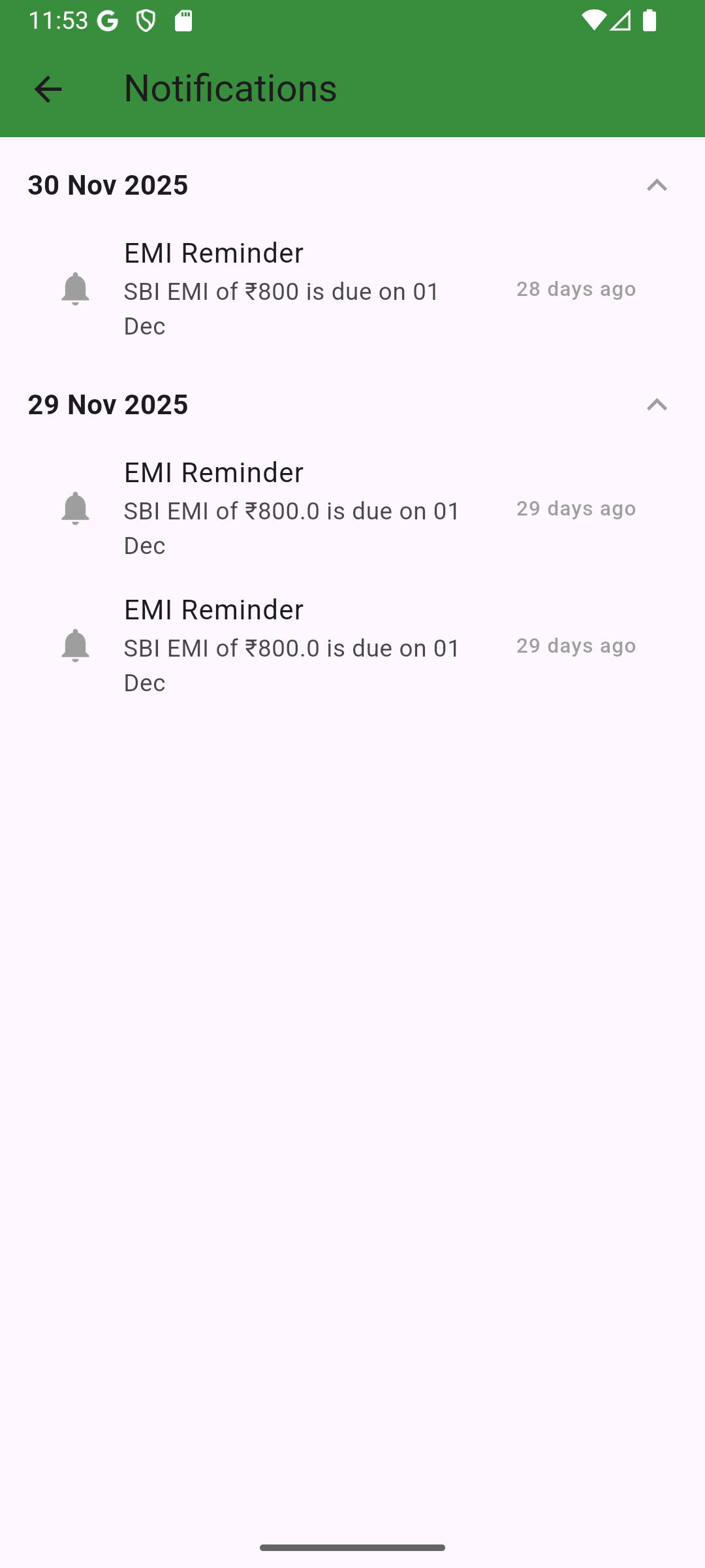 Notifications screen